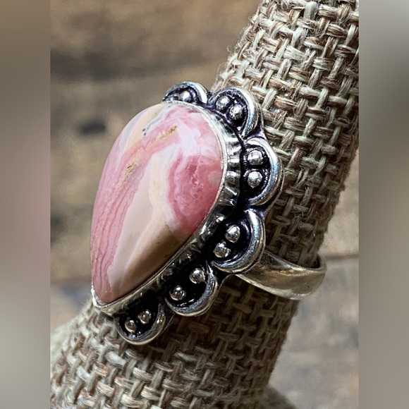 New Rhodochrosite Crystal Stone Silver Overlay Ring Size 6.25 - Picture 2 of 6